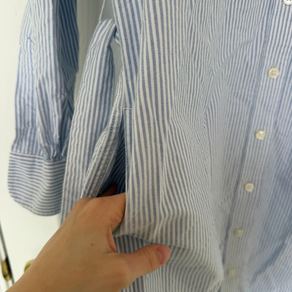 Brooks Brothers Women's Blue and White Striped Long Sleeve Shirt Dress Size 2 - Picture 6 of 10